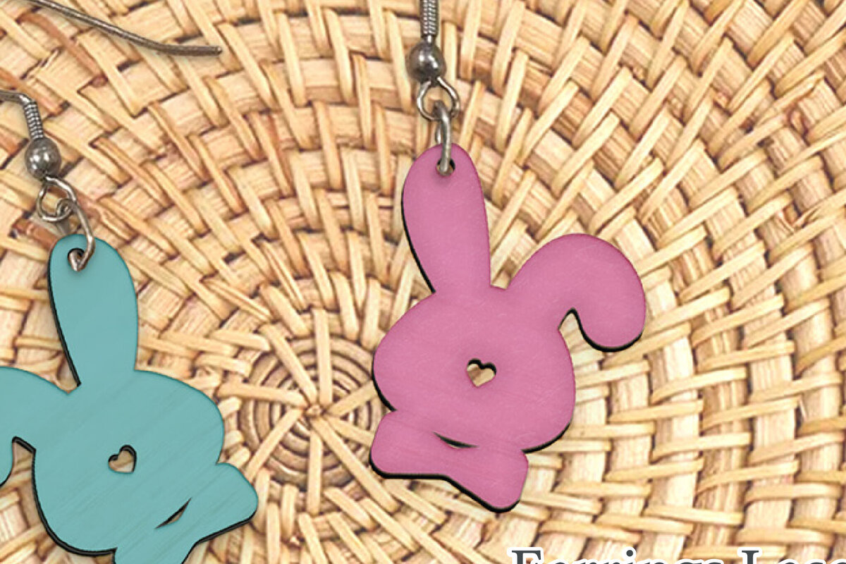 Intra απο ξύλο plywood  Χρώμα wenge 3mm-4mm πάχος - Πασχαλινά σκουλαρίκια λαγουδάκι με λέιζερ. Δίασταση 3x3 cm INTRAFABR-94231914