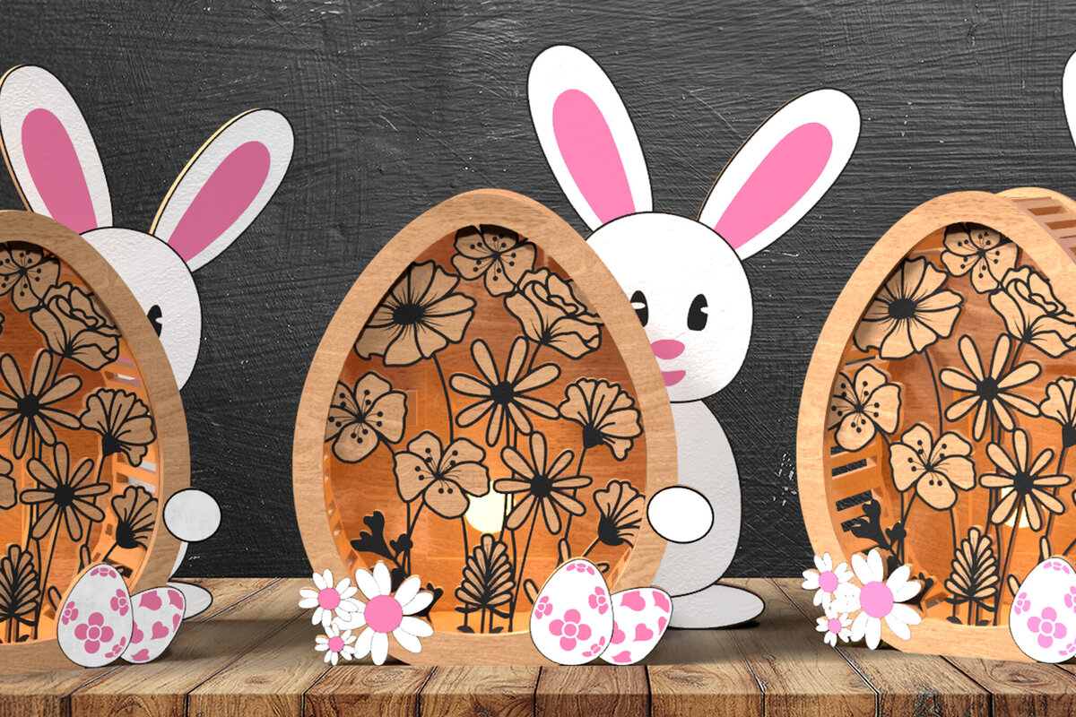 Intra απο ξύλο plywood  Χρώμα wenge 3mm-4mm πάχος - Πασχαλινό λαγουδάκι &amp; αυγό 3D Layered Shadow Box Δίασταση 25x25 cm INTRAFABR-94231393