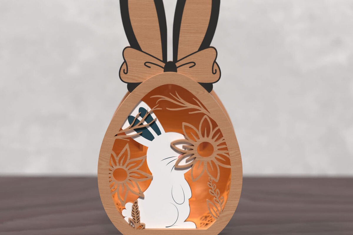 Intra απο ξύλο plywood  Χρώμα wenge 3mm-4mm πάχος - Φανάρι Easter Bunny Egg -3D Layered Δίασταση 20x20 cm INTRAFABR-69109077