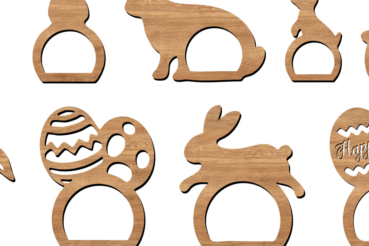 Intra απο ξύλο plywood  Χρώμα wenge 3mm-4mm πάχος - Σχέδια δαχτυλιδιών για πασχαλινό λαγουδάκι και χαρτοπετσέτα αυγών Δίασταση 6x6 cm INTRAFABR-95650819