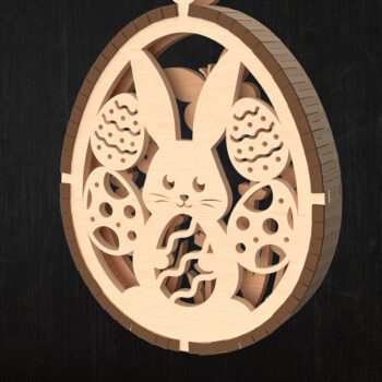 Intra απο ξύλο plywood  Χρώμα wenge 3mm-4mm πάχος - Στολίδι Πασχαλινό λαγουδάκι με αυγά Δίασταση 6x6 cm INTRAFABR-96814265 - Image 1