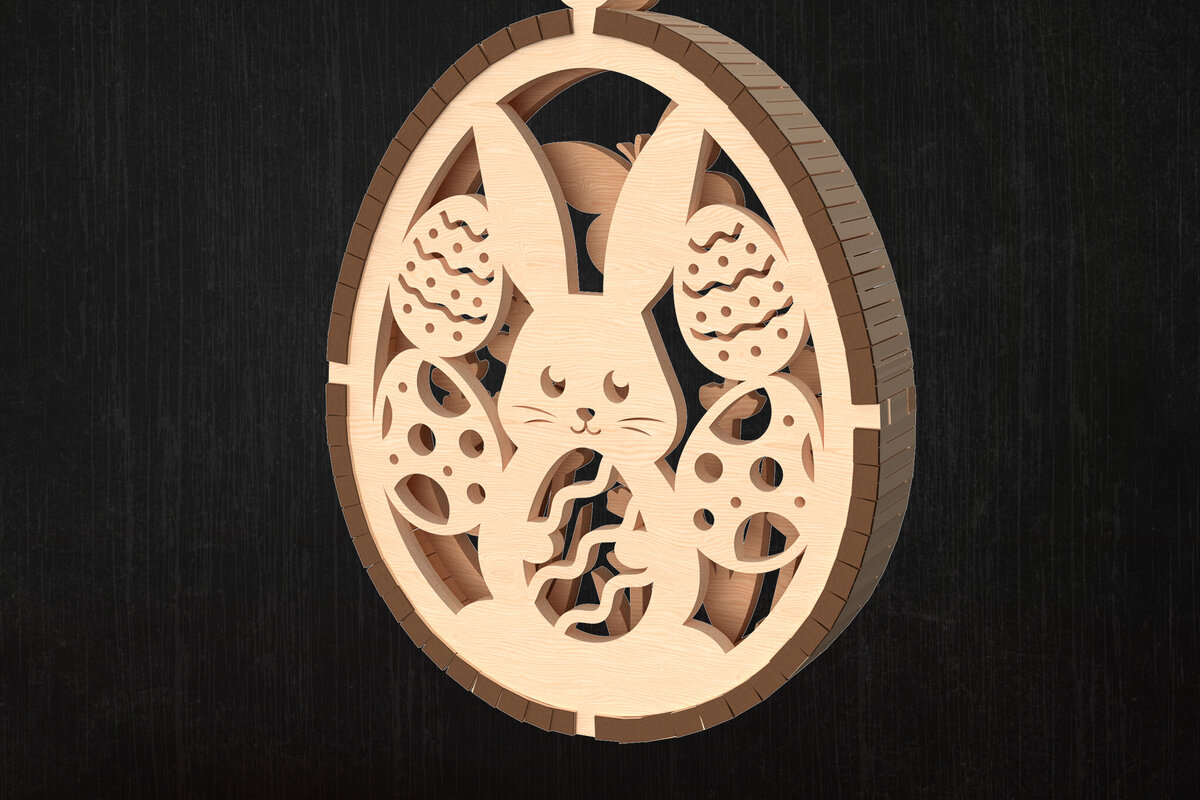 Intra απο ξύλο plywood  Χρώμα wenge 3mm-4mm πάχος - Στολίδι Πασχαλινό λαγουδάκι με αυγά Δίασταση 6x6 cm INTRAFABR-96814265