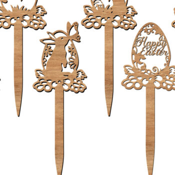 Intra απο ξύλο plywood  Χρώμα wenge 3mm-4mm πάχος - Πασχαλινό λαγουδάκι & αυγά Toppers Κοψίματα με λέιζερ Δίασταση 6x6 cm INTRAFABR-95638087 - Image 1