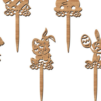 Intra απο ξύλο plywood  Χρώμα wenge 3mm-4mm πάχος - Σχέδια λέιζερ Πασχαλινά λαγουδάκια & αυγά Δίασταση 6x6 cm INTRAFABR-69664834 - Image 1