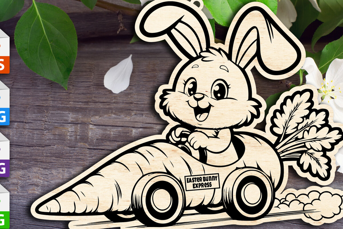 Intra απο ξύλο plywood  Χρώμα wenge 3mm-4mm πάχος - Πασχαλινό Bunny Express Carrot Car Δίασταση 4x4 cm INTRAFABR-90347857