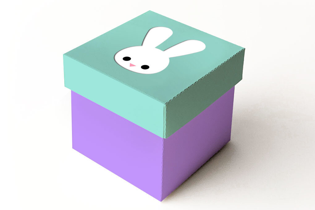 Intra απο ξύλο plywood  Χρώμα wenge 3mm-4mm πάχος - Πασχαλινό Bunny Face Cube Box με καπάκι Δίασταση 15x15 cm INTRAFABR-89451041