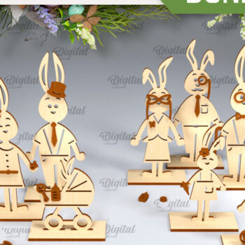 Intra απο ξύλο plywood  Χρώμα wenge 3mm-4mm πάχος - Family Bunny του Πάσχα Δίασταση 15x15 cm INTRAFABR-46479001 - Image 1