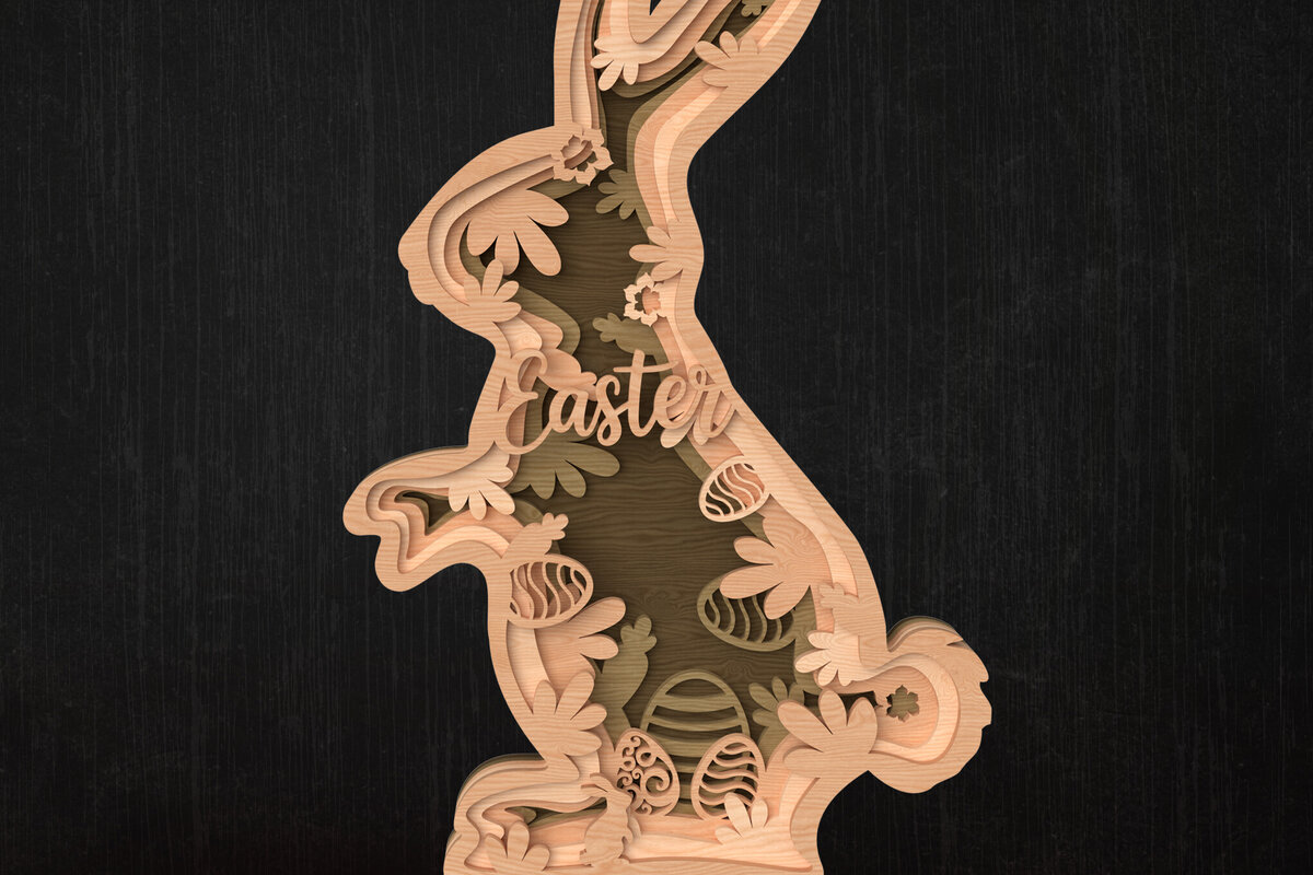 Intra απο ξύλο plywood  Χρώμα wenge 3mm-4mm πάχος - Easter Bunny Floral Layered Δίασταση 6x6 cm INTRAFABR-69745103