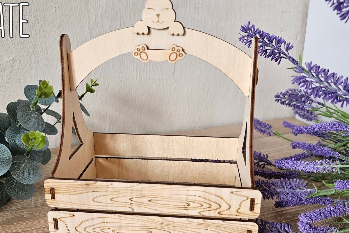 Intra απο ξύλο plywood  Χρώμα wenge 3mm-4mm πάχος - Καλάθι δώρου Πασχαλινό λαγουδάκι , Δίασταση 4x4 cm INTRAFABR-86177763