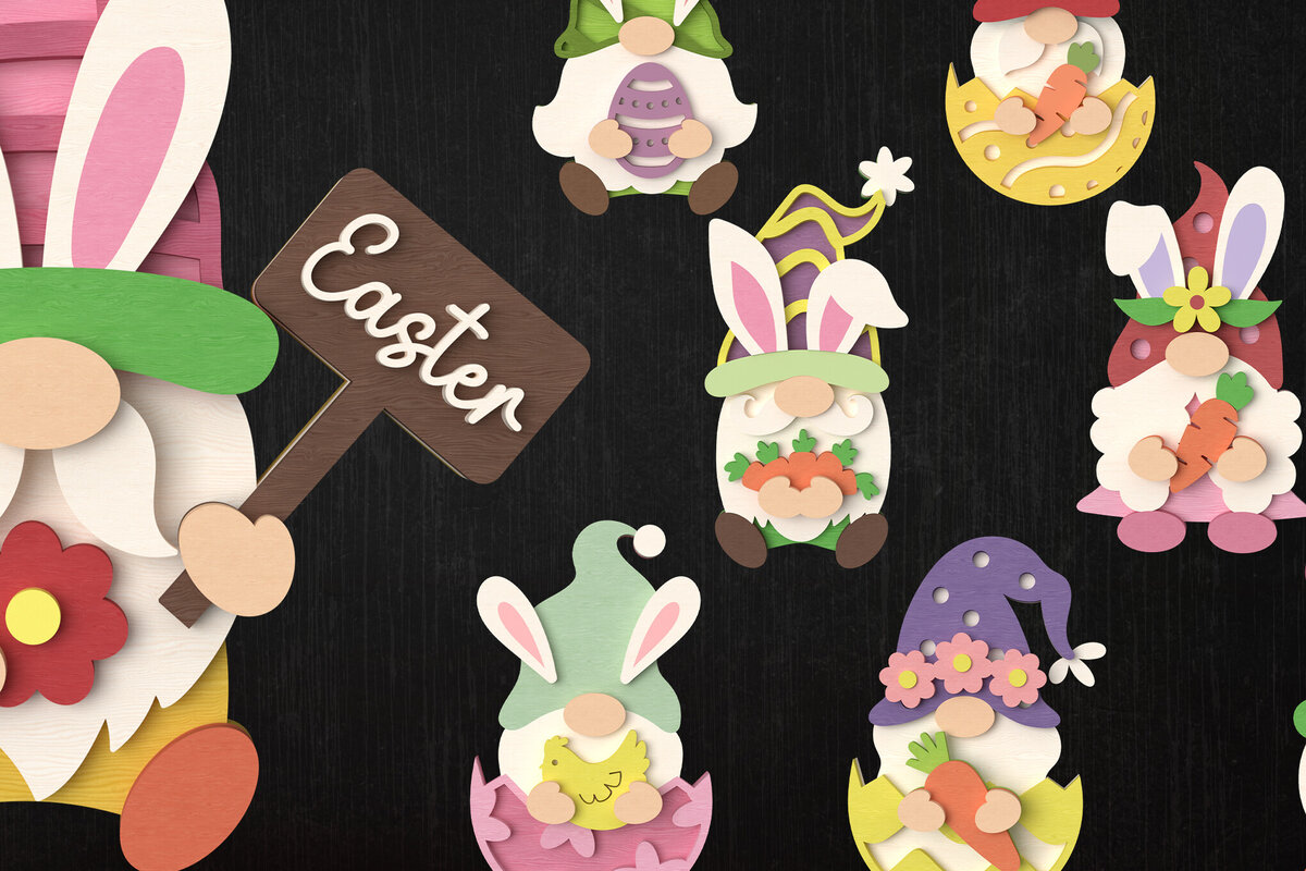 Intra απο ξύλο plywood  Χρώμα wenge 3mm-4mm πάχος - Πακέτο Easter Bunny Gnome Δίασταση 15x15 cm INTRAFABR-93776699