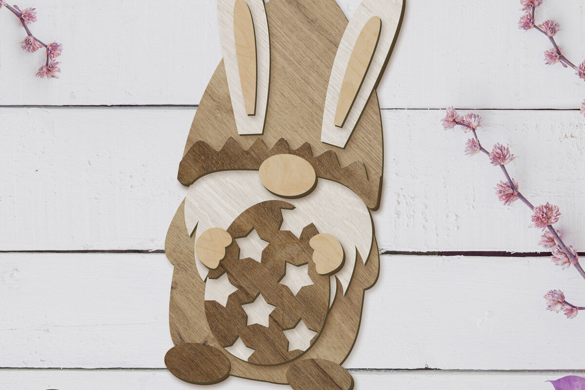 Intra απο ξύλο plywood  Χρώμα wenge 3mm-4mm πάχος - Διακοσμητικό πρότυπο πασχαλινό λαγουδάκι Gnome Δίασταση 34x7 cm INTRAFABR-86177714