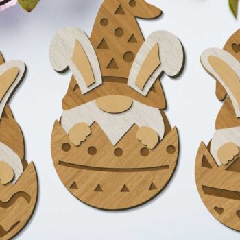 Intra απο ξύλο plywood  Χρώμα wenge 3mm-4mm πάχος - Πασχαλινό λαγουδάκι Gnome στο αυγό, κομμένο πρότυπο Δίασταση 6x10 cm INTRAFABR-95642933 - Image 1