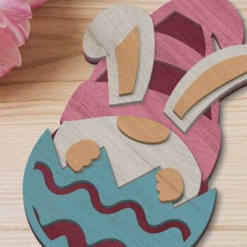 Intra απο ξύλο plywood  Χρώμα wenge 3mm-4mm πάχος - Πασχαλινό λαγουδάκι Gnome στο αυγό, κομμένο πρότυπο Δίασταση 6x10 cm INTRAFABR-95642933 - Image 3