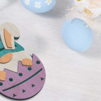 Intra απο ξύλο plywood  Χρώμα wenge 3mm-4mm πάχος - Πασχαλινό λαγουδάκι Gnome στο αυγό, κομμένο πρότυπο Δίασταση 6x10 cm INTRAFABR-95642933 - Image 4