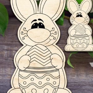 Intra απο ξύλο plywood  Χρώμα wenge 3mm-4mm πάχος - Πασχαλινό λαγουδάκι που κρατά Πασχαλινό αυγό 2 μεγεθών Δίασταση 15x15 cm INTRAFABR-70061196