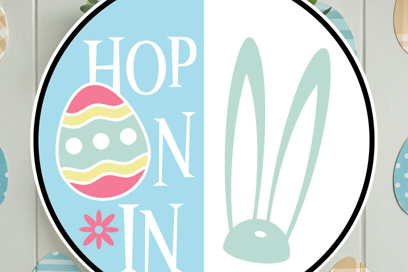 Intra απο ξύλο plywood  Χρώμα wenge 3mm-4mm πάχος - Easter Bunny «Hop on» Στρογγυλή πινακίδα Δίασταση 15x15 cm INTRAFABR-70066524