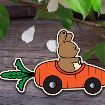 Intra απο ξύλο plywood  Χρώμα wenge 3mm-4mm πάχος - Πασχαλινό λαγουδάκι σε καρότο αυτοκίνητο Δίασταση 15x15 cm INTRAFABR-70105036 - Image 1