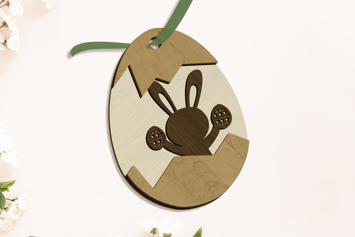 Intra απο ξύλο plywood  Χρώμα wenge 3mm-4mm πάχος - Πασχαλινό λαγουδάκι σε αυγό, κοπής με λέιζερ Δίασταση 3x4 cm INTRAFABR-70105715