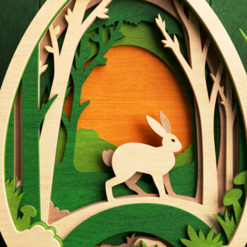 Intra απο ξύλο plywood  Χρώμα wenge 3mm-4mm πάχος - Πασχαλινό λαγουδάκι στο δάσος σε 3D επίπεδα Δίασταση 4x4 cm INTRAFABR-48159614 - Image 2