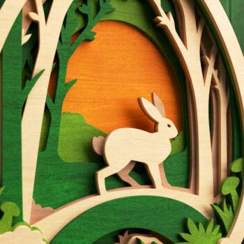 Intra απο ξύλο plywood  Χρώμα wenge 3mm-4mm πάχος - Πασχαλινό λαγουδάκι στο δάσος σε 3D επίπεδα Δίασταση 4x4 cm INTRAFABR-48159614 - Image 3