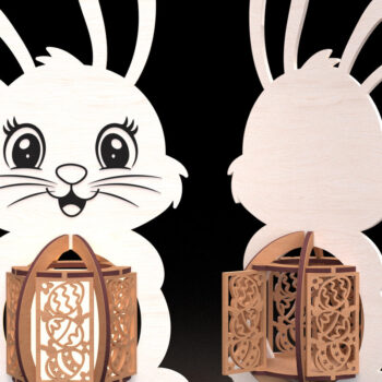 Intra απο ξύλο plywood  Χρώμα wenge 3mm-4mm πάχος - Πασχαλινό λαγουδάκι Φανάρι με λέιζερ Δίασταση 30x20 cm INTRAFABR-99394354 - Image 1