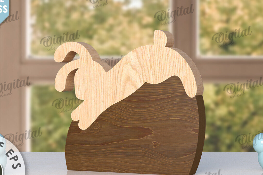 Intra απο ξύλο plywood  Χρώμα wenge 3mm-4mm πάχος - Πασχαλινό λαγουδάκι με λέιζερ. Bunny Puzzle Δίασταση 15x15 cm INTRAFABR-99394391