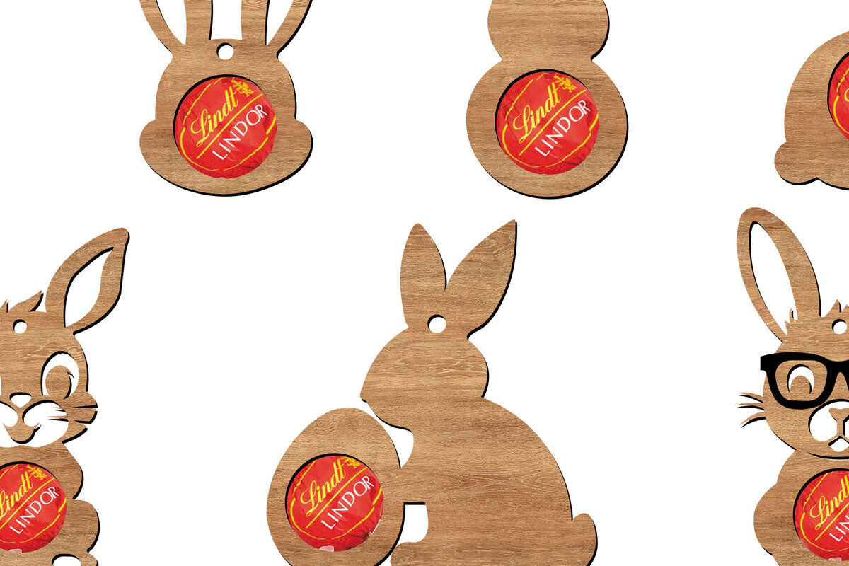 Intra απο ξύλο plywood  Χρώμα wenge 3mm-4mm πάχος - Σχέδια κομμένα με λέιζερ Πασχαλινό λαγουδάκι Δίασταση 6x6 cm INTRAFABR-121557590