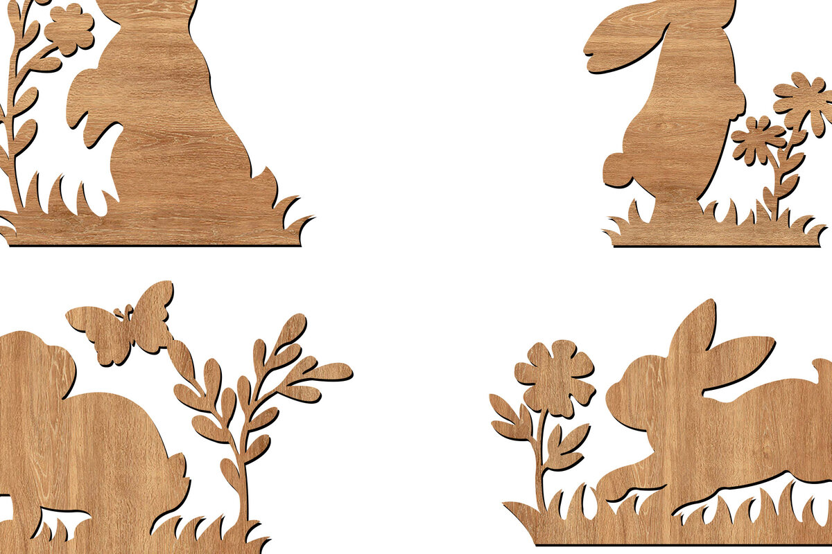 Intra απο ξύλο plywood  Χρώμα wenge 3mm-4mm πάχος - Σετ κοπής με λέιζερ Easter Bunny 4 Δίασταση 6x6 cm INTRAFABR-11085985