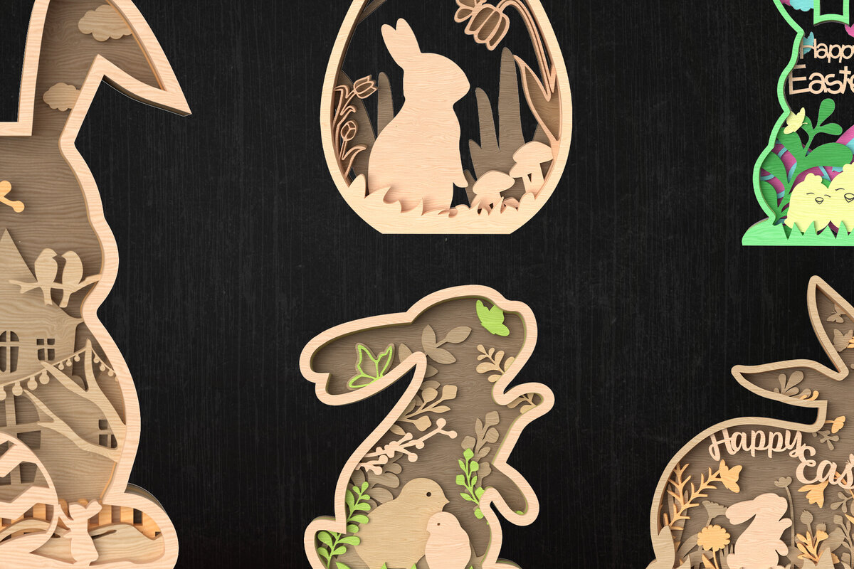 Intra απο ξύλο plywood  Χρώμα wenge 3mm-4mm πάχος - Πακέτο με στρώματα Easter Bunny Δίασταση 6x6 cm INTRAFABR-116818853