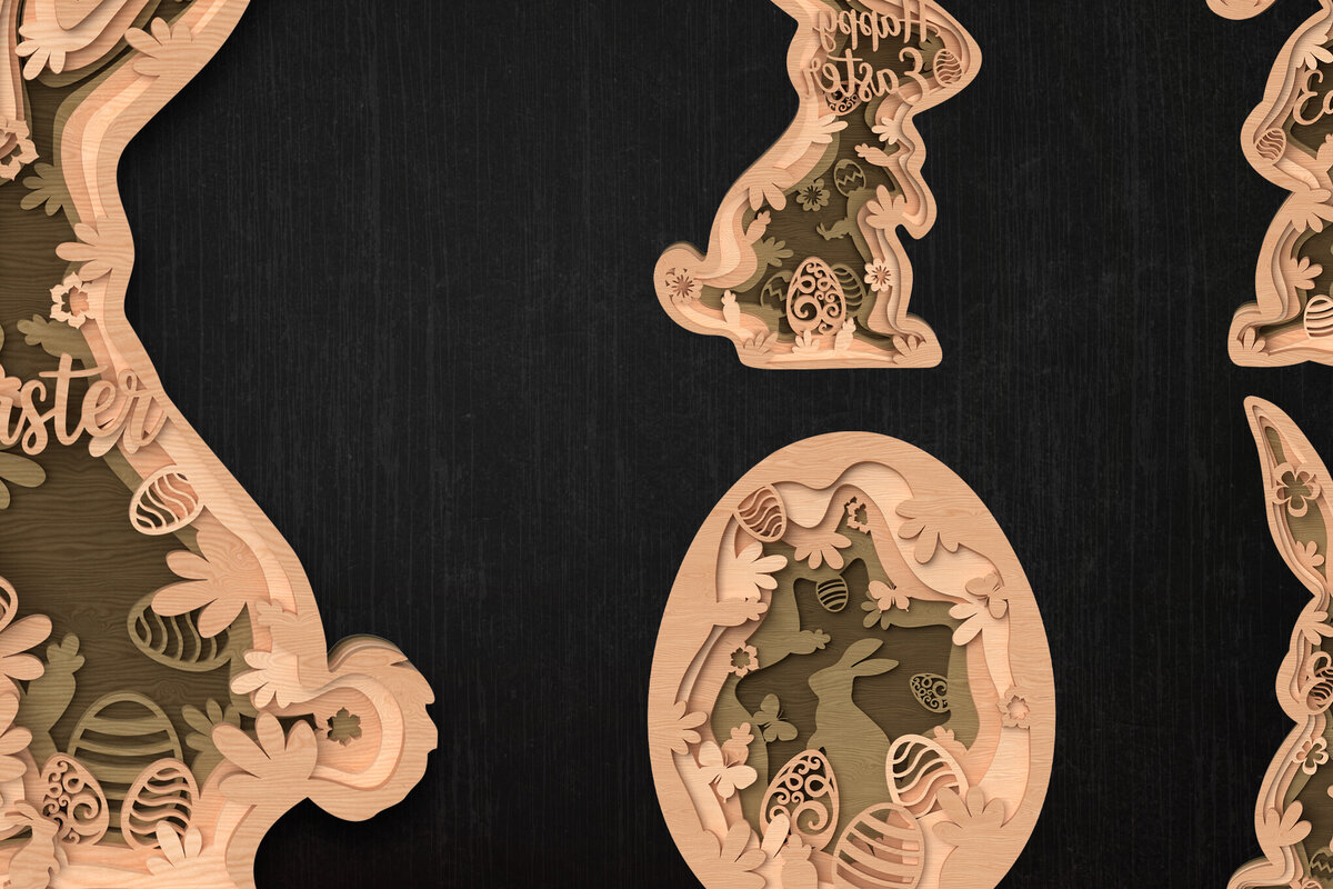 Intra απο ξύλο plywood  Χρώμα wenge 3mm-4mm πάχος - Πακέτο με στρώματα Easter Bunny Δίασταση 6x6 cm INTRAFABR-116818862