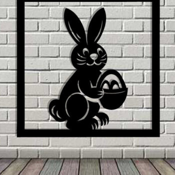 Intra απο ξύλο plywood Χρώμα wenge 3mm-4mm πάχος - Easter Bunny Τέχνη τοίχου με λέιζερ Δίασταση 40x50 cm INTRAFABR-115805999 - Image 2