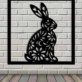 Intra απο ξύλο plywood  Χρώμα wenge 3mm-4mm πάχος - Easter Bunny Τέχνη τοίχου με λέιζερ Δίασταση 40x50 cm INTRAFABR-116038263 - Image 3