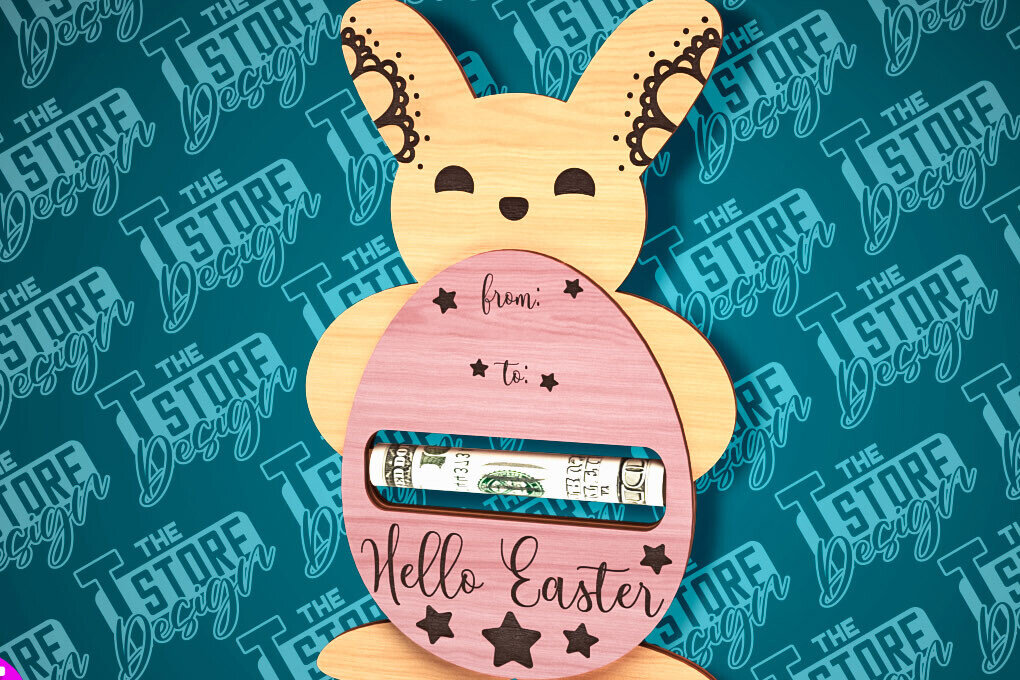 Intra απο ξύλο plywood  Χρώμα wenge 3mm-4mm πάχος - Easter Bunny Money Holder |CNC Δίασταση 15x15 cm INTRAFABR-62063067