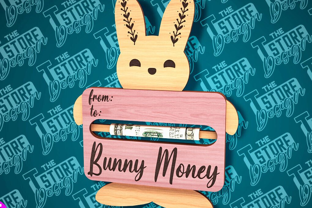 Intra απο ξύλο plywood  Χρώμα wenge 3mm-4mm πάχος - Easter Bunny Money Holder |CNC Δίασταση 15x15 cm INTRAFABR-37553514