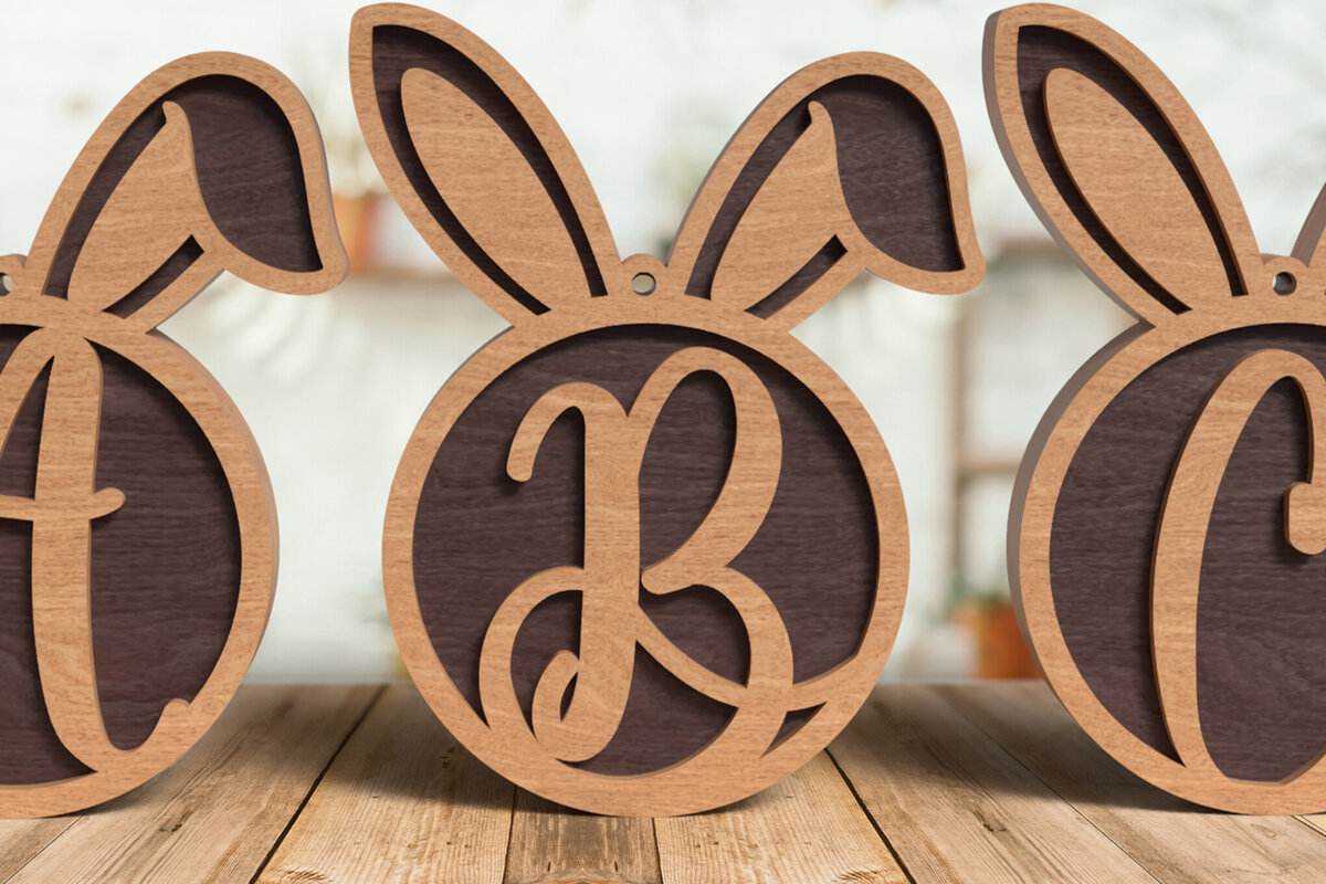 Intra απο ξύλο plywood  Χρώμα wenge 3mm-4mm πάχος - Σετ αλφάβητου μονόγραμμα Πασχαλινό λαγουδάκι Δίασταση 6x6 cm INTRAFABR-37553540