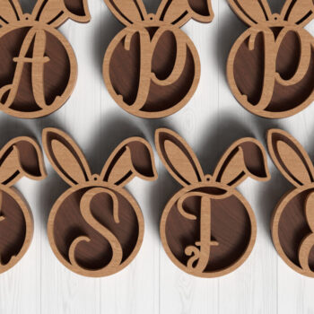 Intra απο ξύλο plywood  Χρώμα wenge 3mm-4mm πάχος - Σετ αλφάβητου μονόγραμμα Πασχαλινό λαγουδάκι Δίασταση 6x6 cm INTRAFABR-37553540 - Image 2