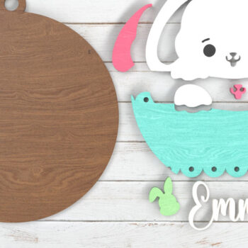 Intra απο ξύλο plywood  Χρώμα wenge 3mm-4mm πάχος - Πινακίδα ονόματος Πάσχα λαγουδάκι - με λέιζερ Δίασταση 6x6 cm INTRAFABR-37553591 - Image 2