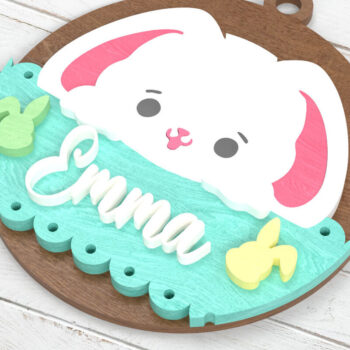 Intra απο ξύλο plywood  Χρώμα wenge 3mm-4mm πάχος - Πινακίδα ονόματος Πάσχα λαγουδάκι - με λέιζερ Δίασταση 6x6 cm INTRAFABR-37553591 - Image 3