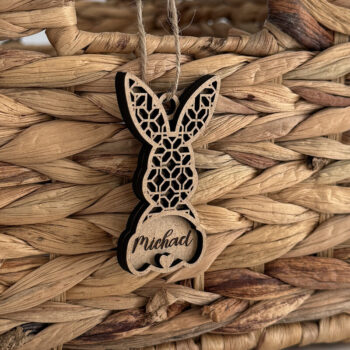 Intra απο ξύλο plywood  Χρώμα wenge 3mm-4mm πάχος - Πρότυπο ετικέτας ονόματος πασχαλινό λαγουδάκι Δίασταση 4x7 cm INTRAFABR-95251973 - Image 5