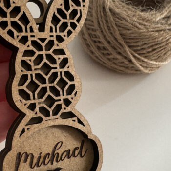 Intra απο ξύλο plywood  Χρώμα wenge 3mm-4mm πάχος - Πρότυπο ετικέτας ονόματος πασχαλινό λαγουδάκι Δίασταση 4x7 cm INTRAFABR-95251973 - Image 6