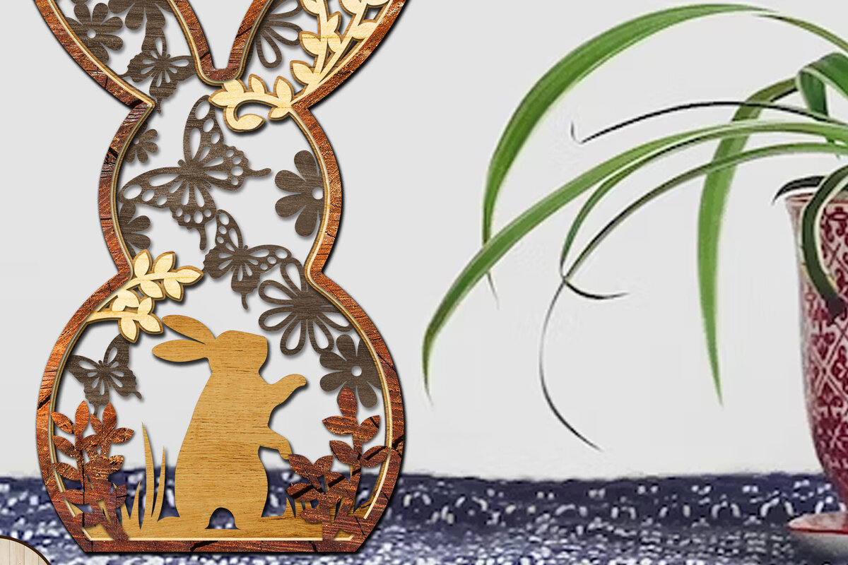 Intra απο ξύλο plywood  Χρώμα wenge 3mm-4mm πάχος - Πασχαλινά στολίδια λαγουδάκι Πολυεπίπεδα αρχεία Δίασταση 9x7 cm INTRAFABR-121332371