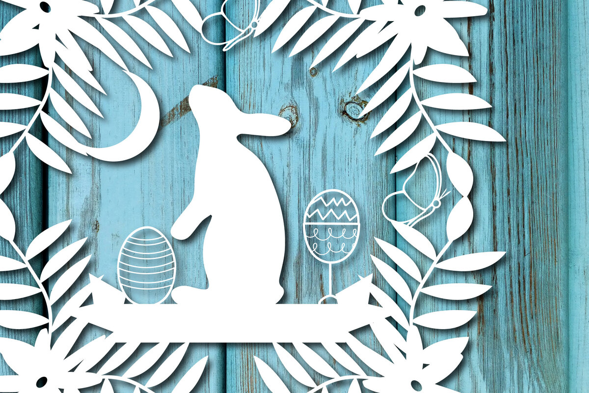 Intra απο ξύλο plywood  Χρώμα wenge 3mm-4mm πάχος - Πασχαλινό λαγουδάκι Paper Cut Decor Δίασταση 15x15 cm INTRAFABR-121340009