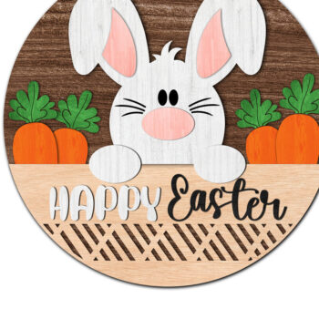 Intra απο ξύλο plywood  Χρώμα wenge 3mm-4mm πάχος - Πασχαλινό λαγουδάκι στρογγυλό σημάδι | κοπής με λέιζερ Δίασταση 20x20 cm INTRAFABR-120985832 - Image 1