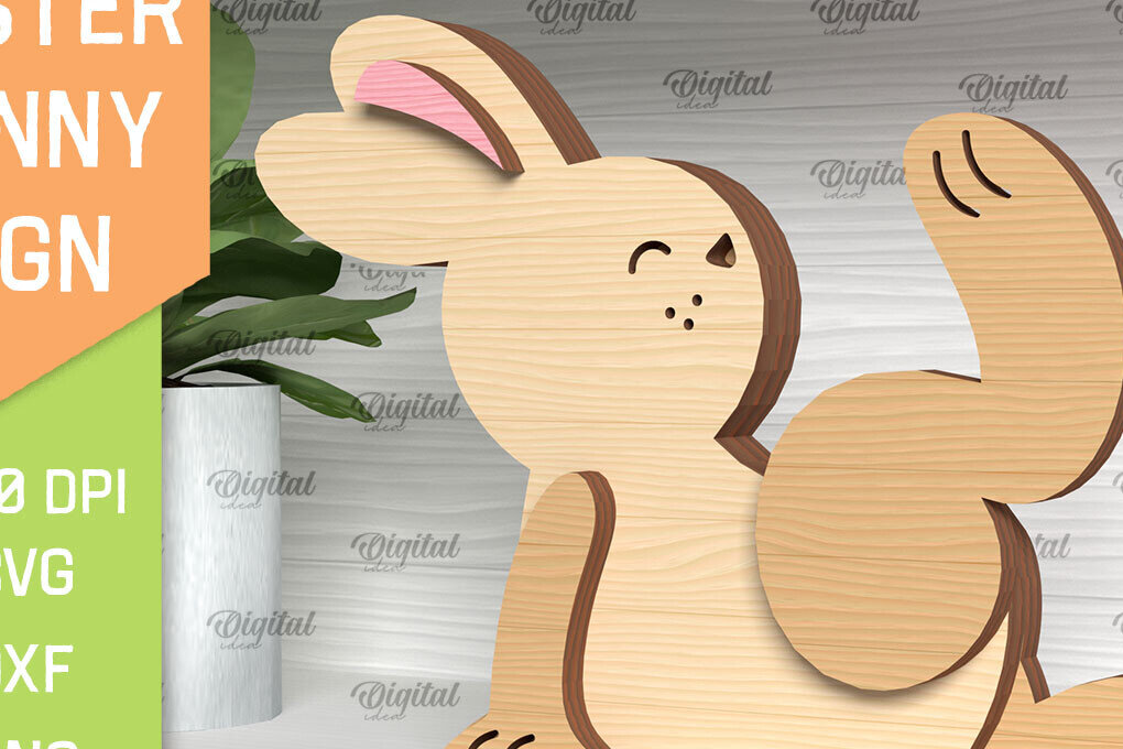 Intra απο ξύλο plywood  Χρώμα wenge 3mm-4mm πάχος - Πασχαλινό λαγουδάκι . Τρισδιάστατη Δίασταση 15x15 cm INTRAFABR-57389609