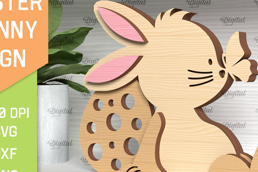 Intra απο ξύλο plywood  Χρώμα wenge 3mm-4mm πάχος - Πασχαλινό λαγουδάκι . Τρισδιάστατη Δίασταση 15x15 cm INTRAFABR-57390930