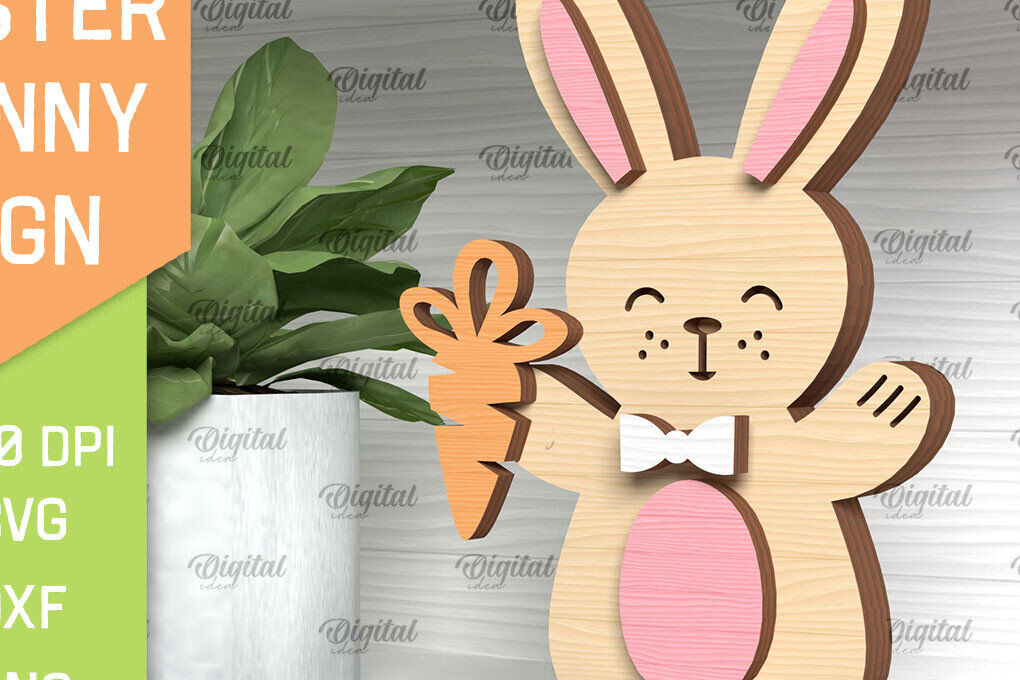 Intra απο ξύλο plywood  Χρώμα wenge 3mm-4mm πάχος - Πασχαλινό λαγουδάκι . Τρισδιάστατη Δίασταση 15x15 cm INTRAFABR-57391470