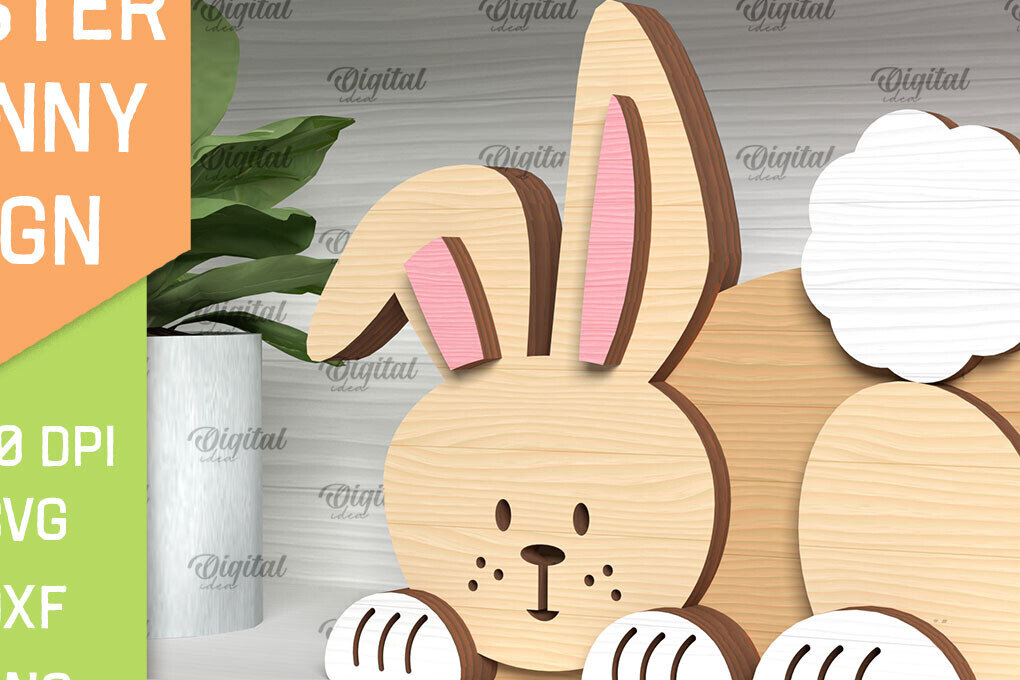 Intra απο ξύλο plywood  Χρώμα wenge 3mm-4mm πάχος - Πασχαλινό λαγουδάκι . Τρισδιάστατη Δίασταση 15x15 cm INTRAFABR-57386100