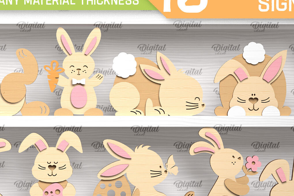 Intra απο ξύλο plywood  Χρώμα wenge 3mm-4mm πάχος - Πακέτο κοπής με λέιζερ σημαδιών Πάσχας λαγουδάκι Δίασταση 15x15 cm INTRAFABR-66372401