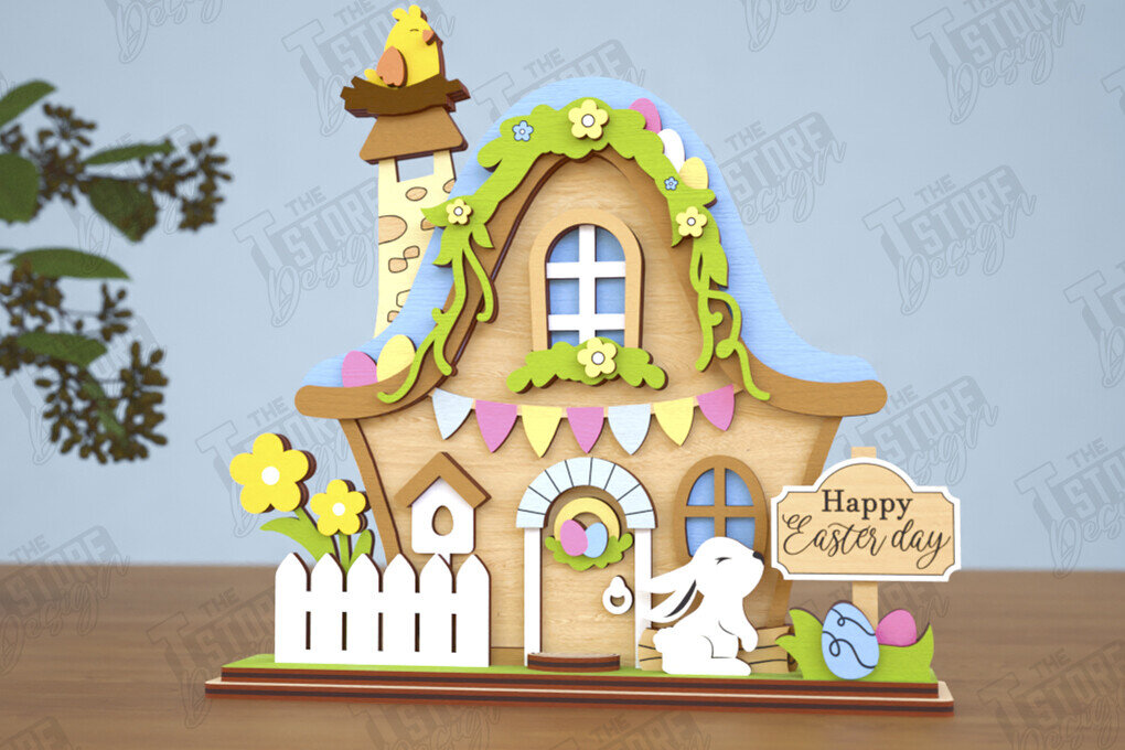 Intra απο ξύλο plywood  Χρώμα wenge 3mm-4mm πάχος - Πασχαλινό λαγουδάκι Standing House|Διακόσμηση Πάσχας Δίασταση 15x15 cm INTRAFABR-116086195