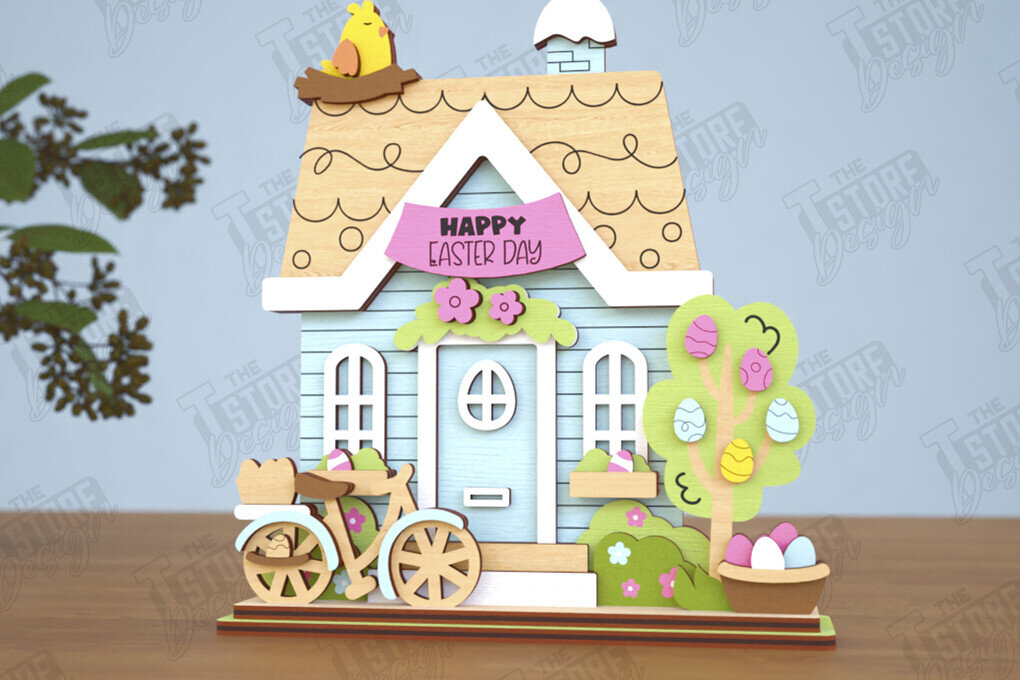 Intra απο ξύλο plywood  Χρώμα wenge 3mm-4mm πάχος - Πασχαλινό λαγουδάκι Standing House|Διακόσμηση Πάσχας Δίασταση 15x15 cm INTRAFABR-122676920